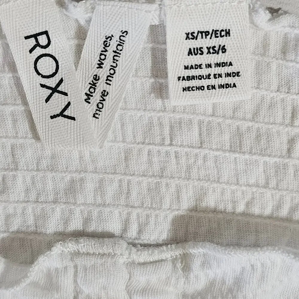 ROXY White Milkmaid Ruched Crop Top Puff Sleeve XS Cottagecore - Picture 4 of 8